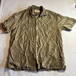 PORTUGUESE FLANNEL Mens Size M Short Sleeve Button Up Shirt 100% Tencel Khaki